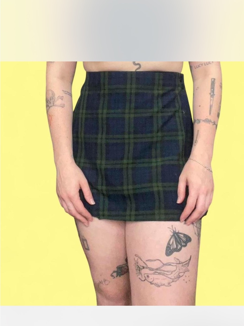 Plaid Mini Skirt in Dark Green and Navy